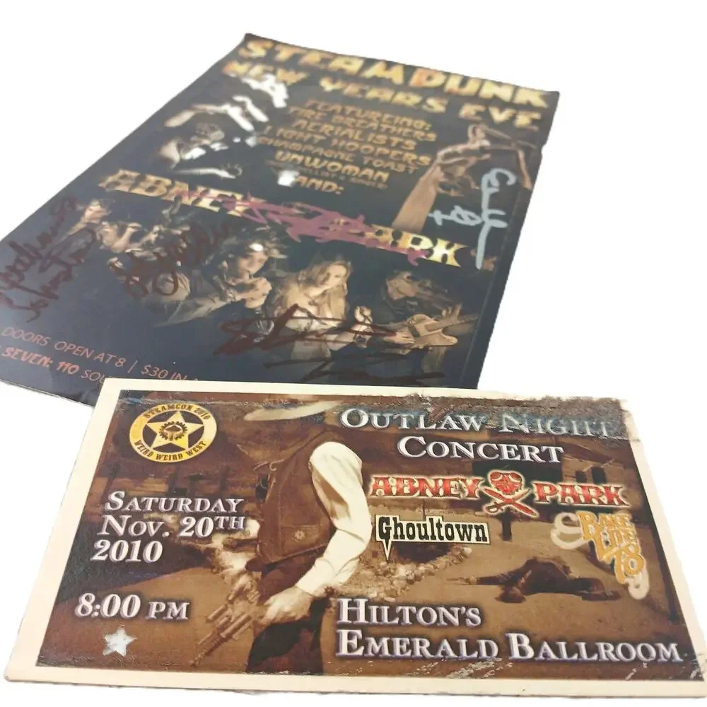 Abney Park Signed Steampunk New Years Eve Flyer & Ticket Lot Concert 2010